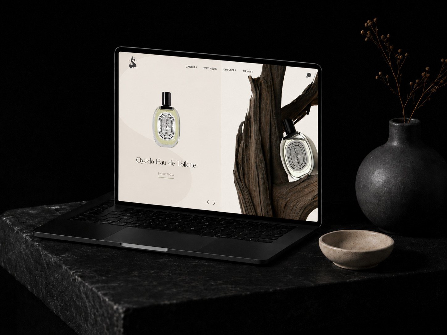 Website project displayed on laptop