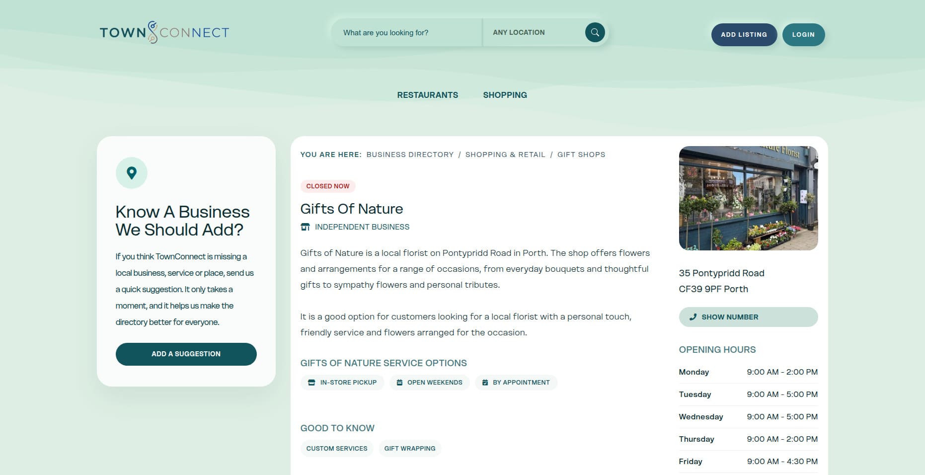 Town Connect Listing